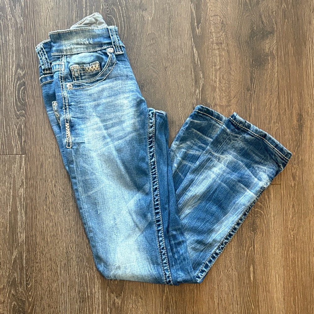 Buckle Black Men's Distressed Blue Bootcut Jeans